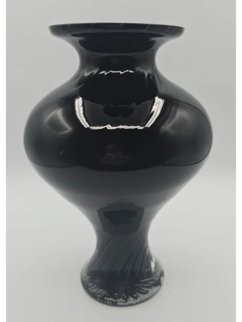 Vintage Krosno Attributed Black Amethyst Art Glass Pedestal Vase Poland